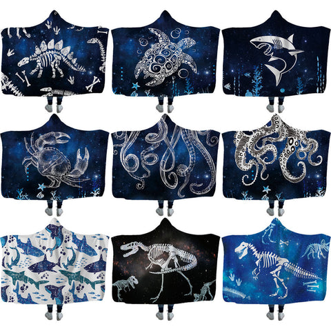 Home children shark tortoise crab hooded blanket