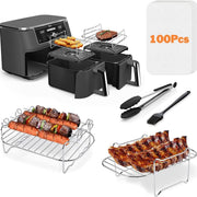 Stainless Steel Double-layer Grill Rack Steamer Air Fryer Accessories Rectangular Barbecue Grill