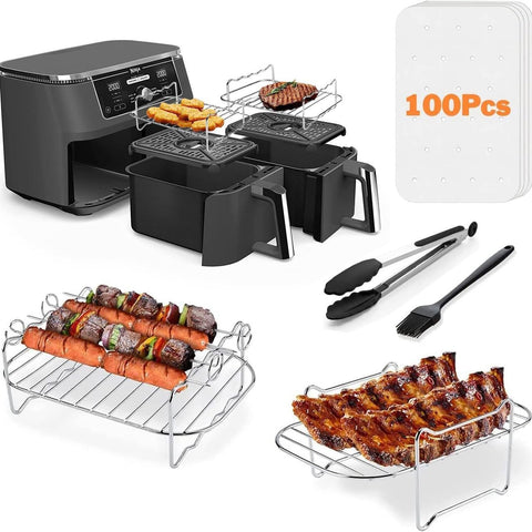 Stainless Steel Double-layer Grill Rack Steamer Air Fryer Accessories Rectangular Barbecue Grill