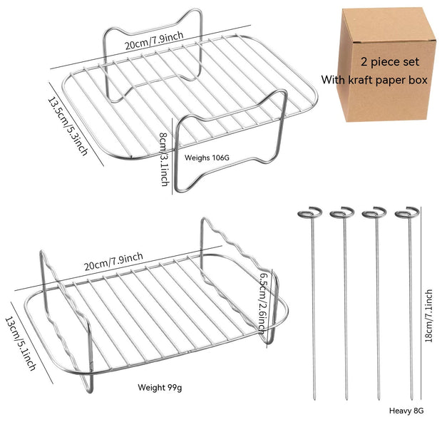Stainless Steel Double-layer Grill Rack Steamer Air Fryer Accessories Rectangular Barbecue Grill